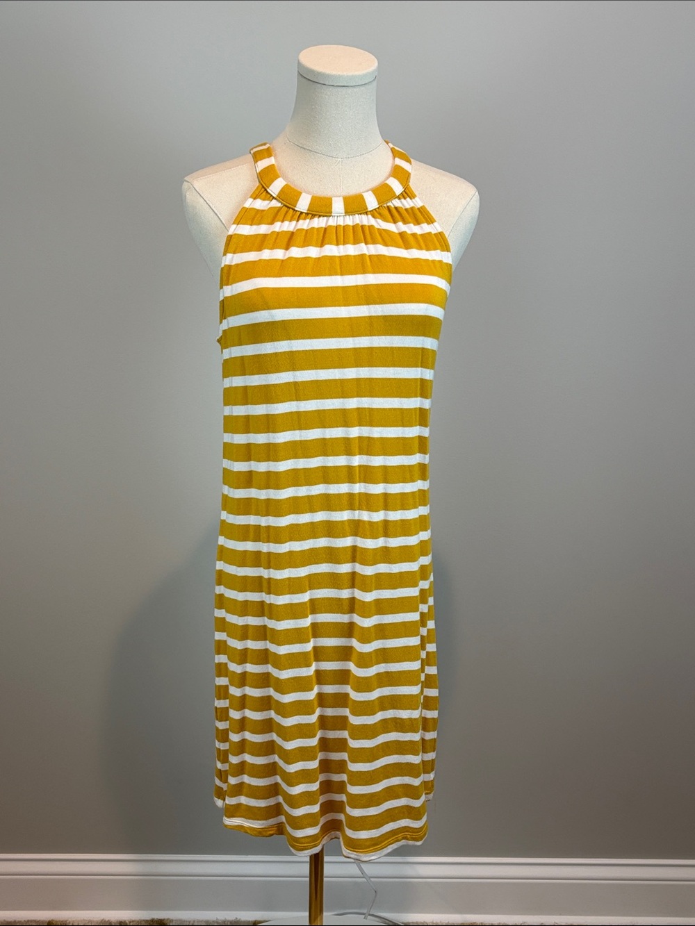 Market & Spruce Striped Halter Mini Dress in Mustard Yellow and White